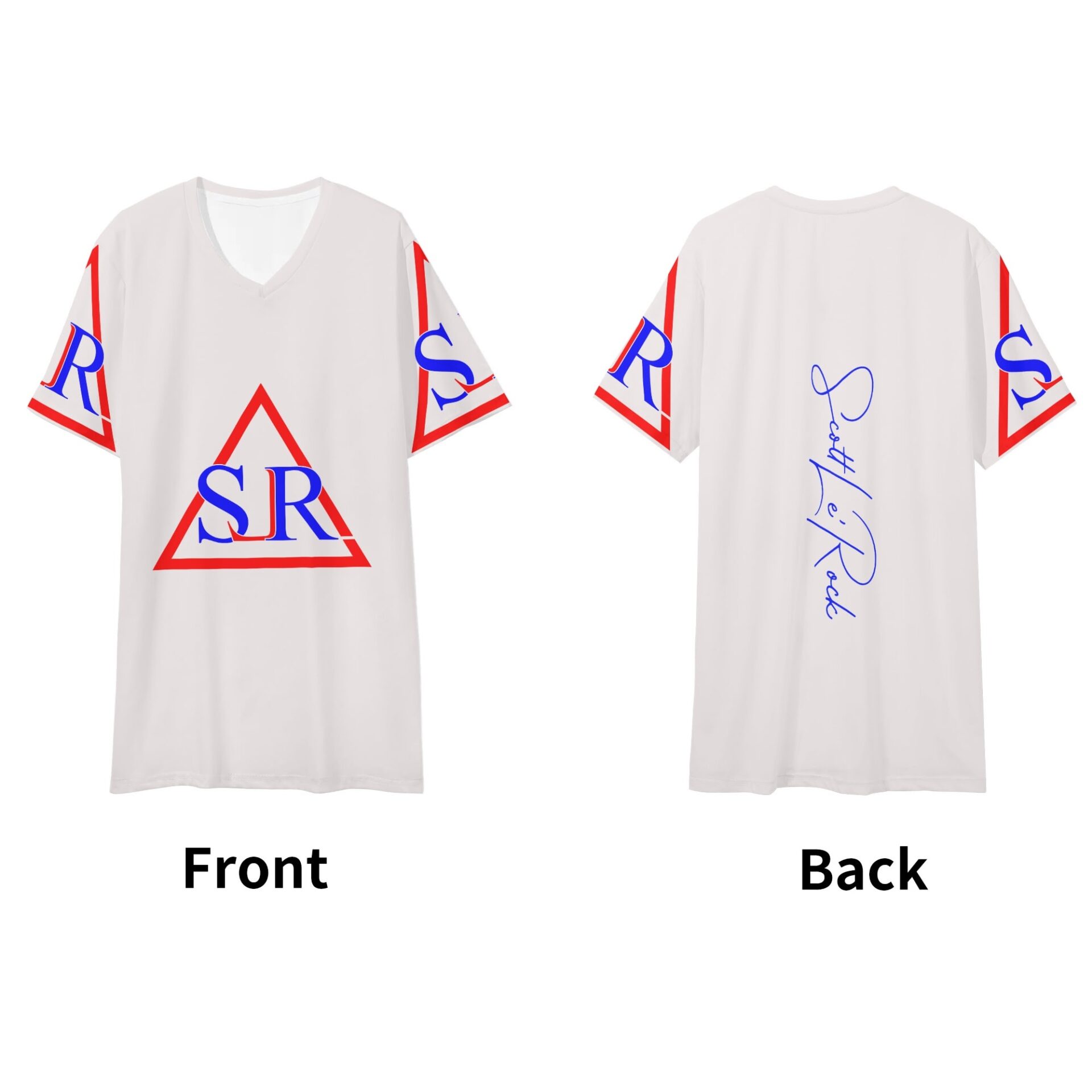 SLR Men’s WHITE/RED/ROYAL BLUE Short Sleeve V Neck T-shirt - Image 3
