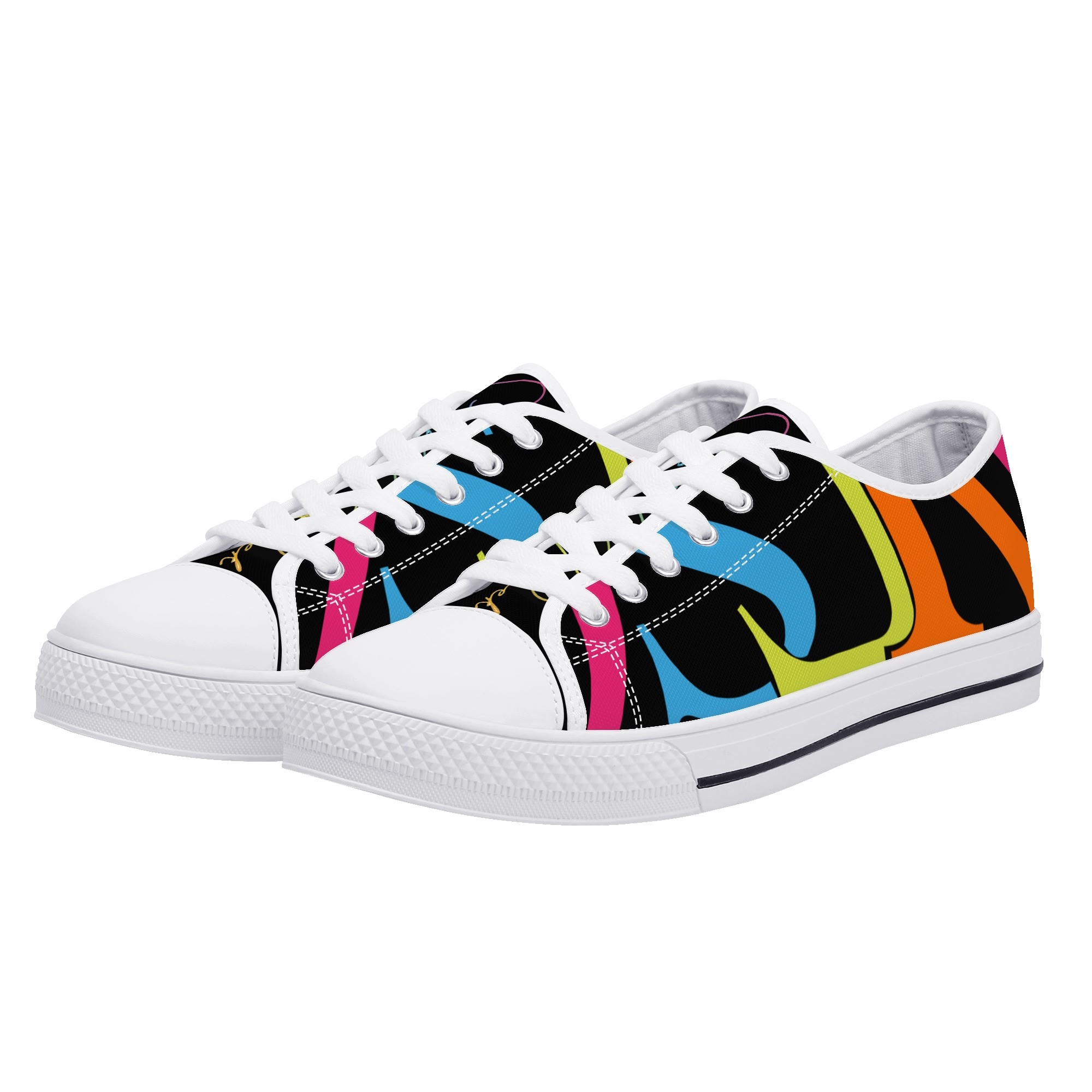 SLR WOMEN'S BLACK/PINK TRI-COLOR LOGO Low Top Canvas Shoes - Image 7