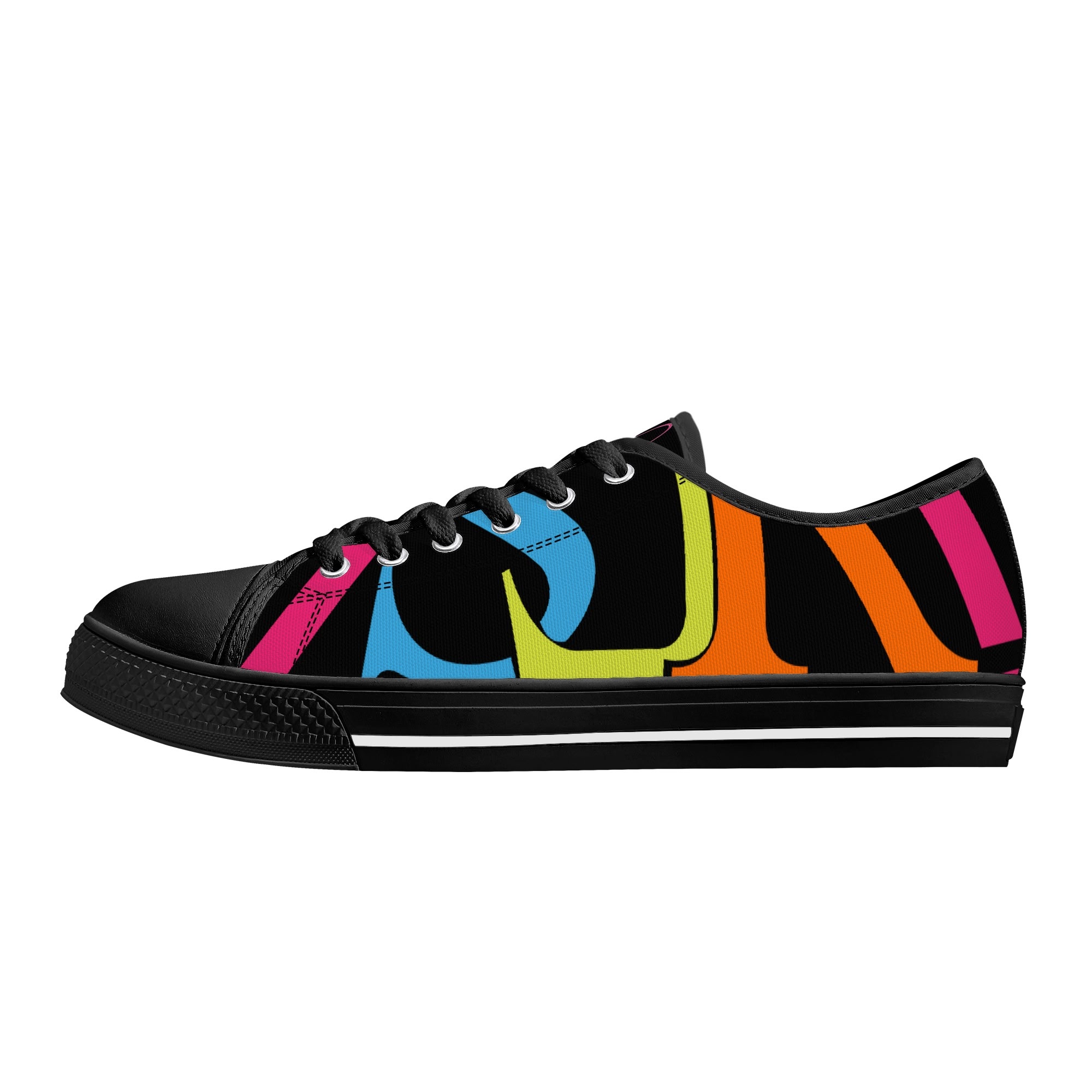 SLR WOMEN'S BLACK/PINK TRI-COLOR LOGO Low Top Canvas Shoes - Image 5