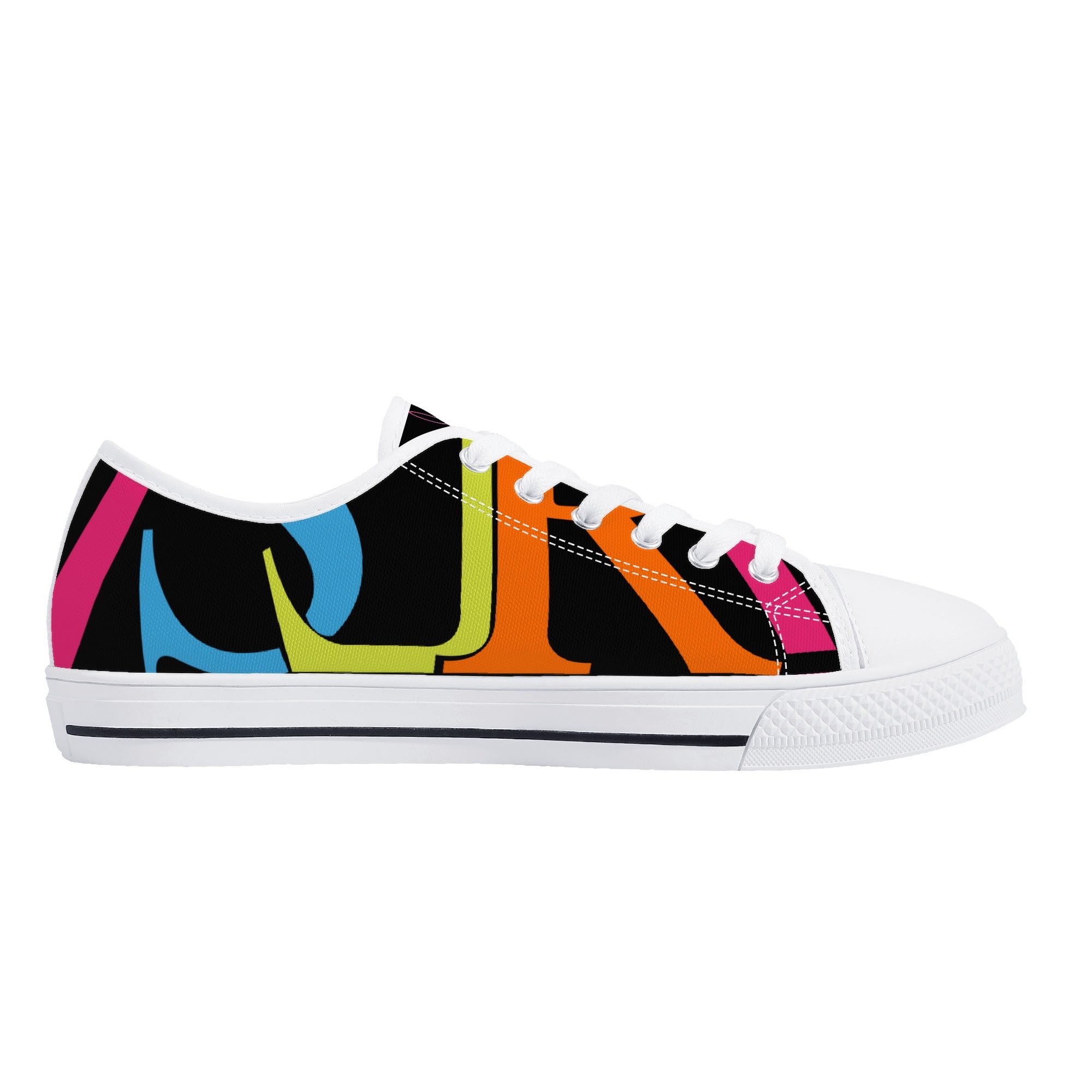 SLR WOMEN'S BLACK/PINK TRI-COLOR LOGO Low Top Canvas Shoes - Image 12
