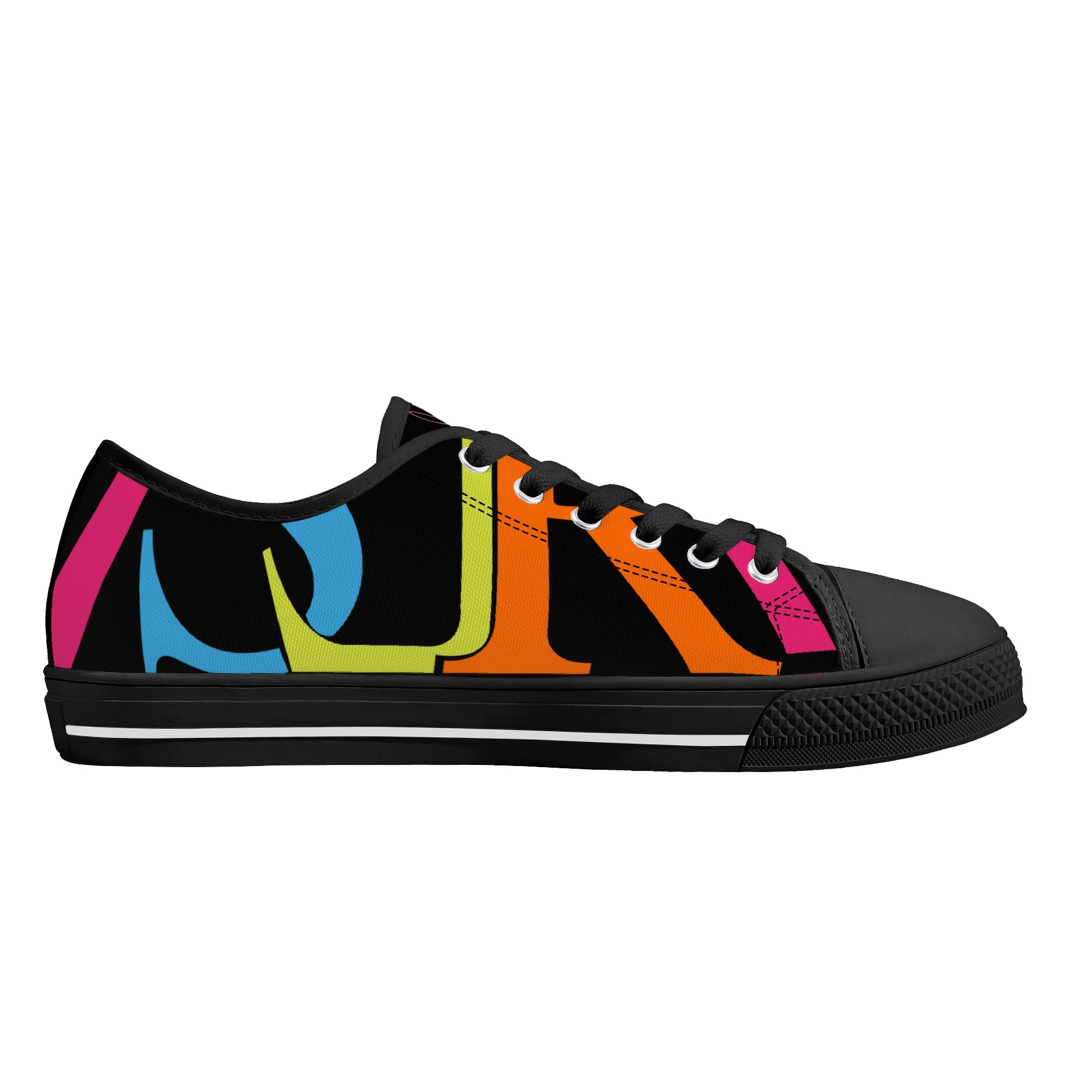 SLR WOMEN'S BLACK/PINK TRI-COLOR LOGO Low Top Canvas Shoes - Image 6