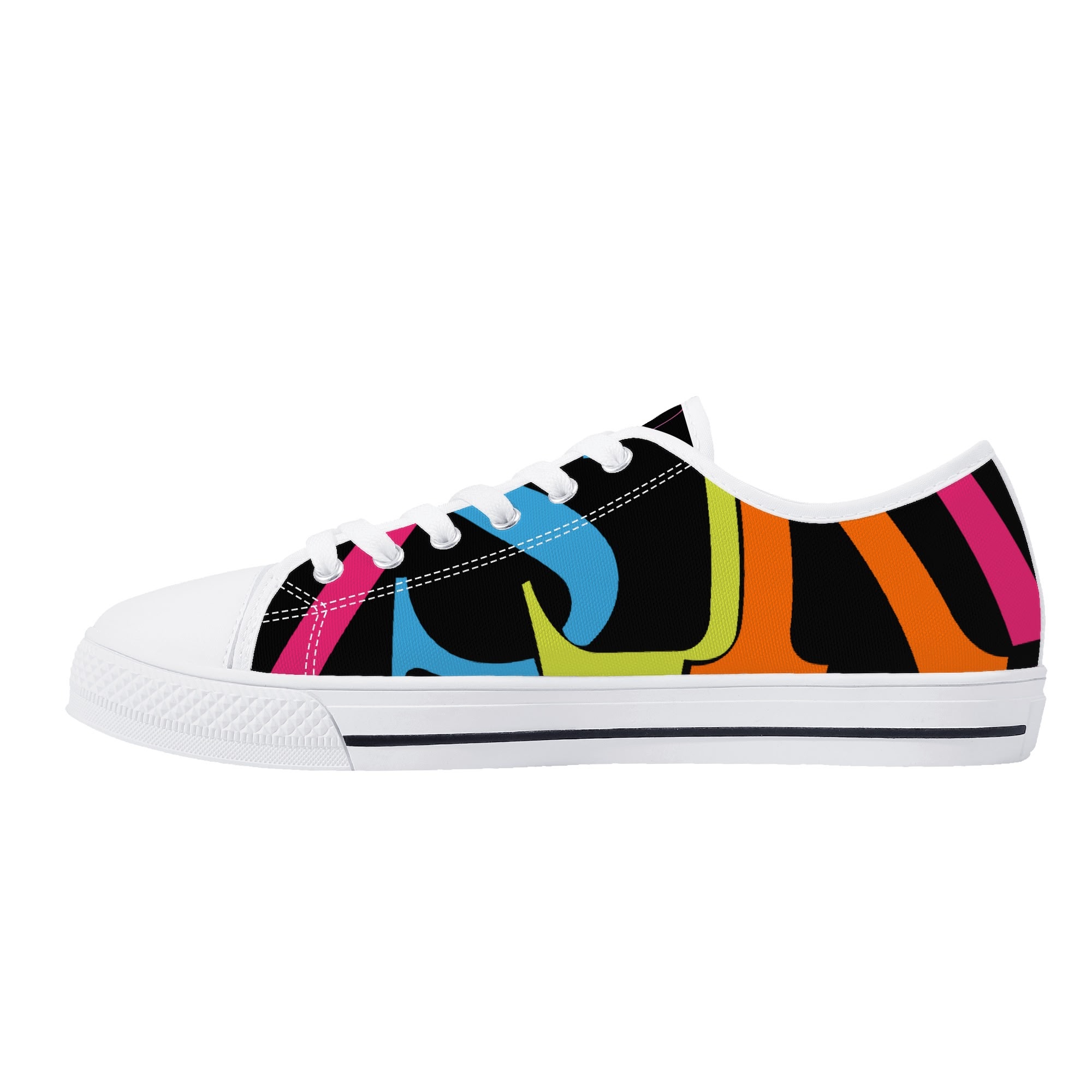 SLR WOMEN'S BLACK/PINK TRI-COLOR LOGO Low Top Canvas Shoes - Image 13