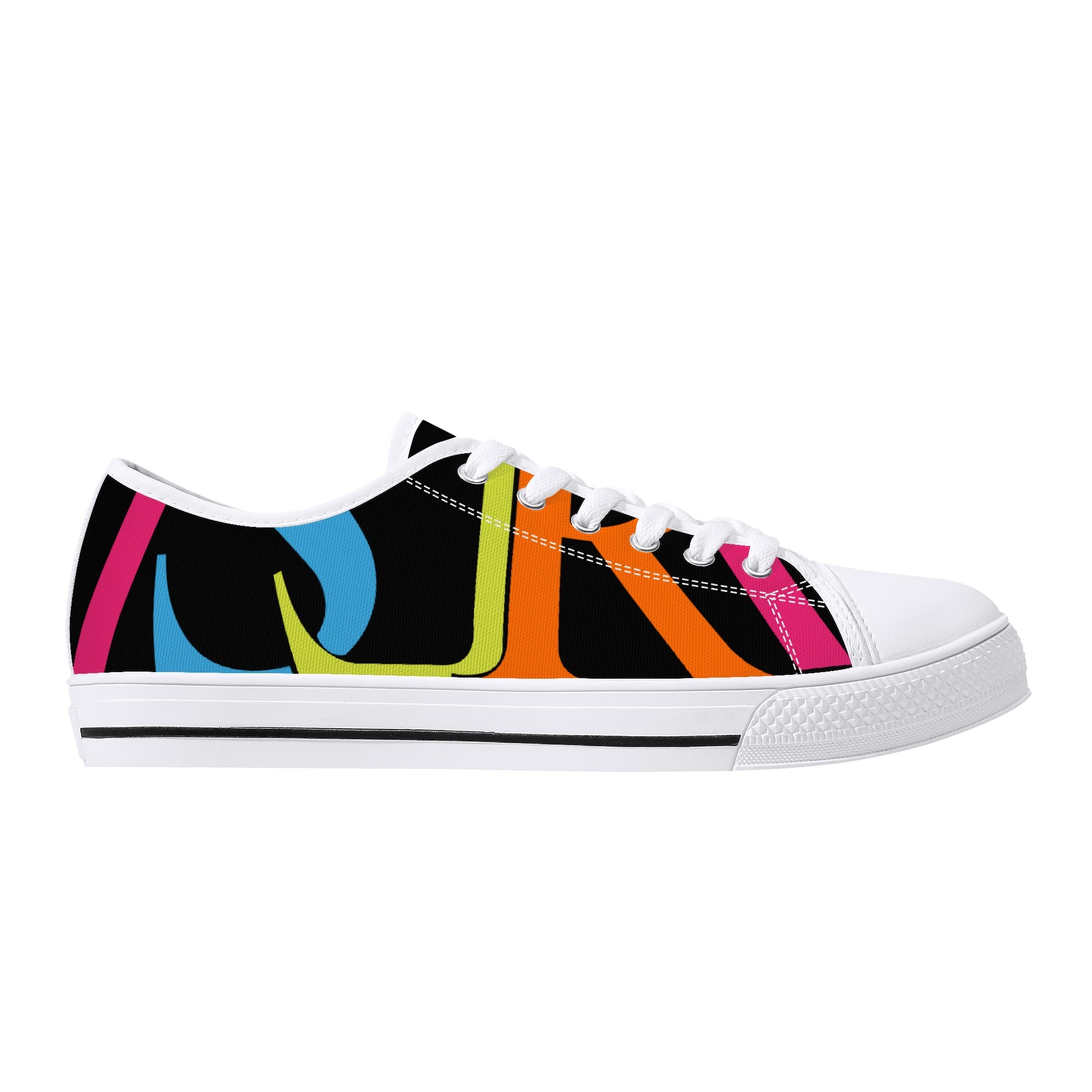SLR WOMEN'S BLACK/PINK TRI-COLOR LOGO Low Top Canvas Shoes - Image 14