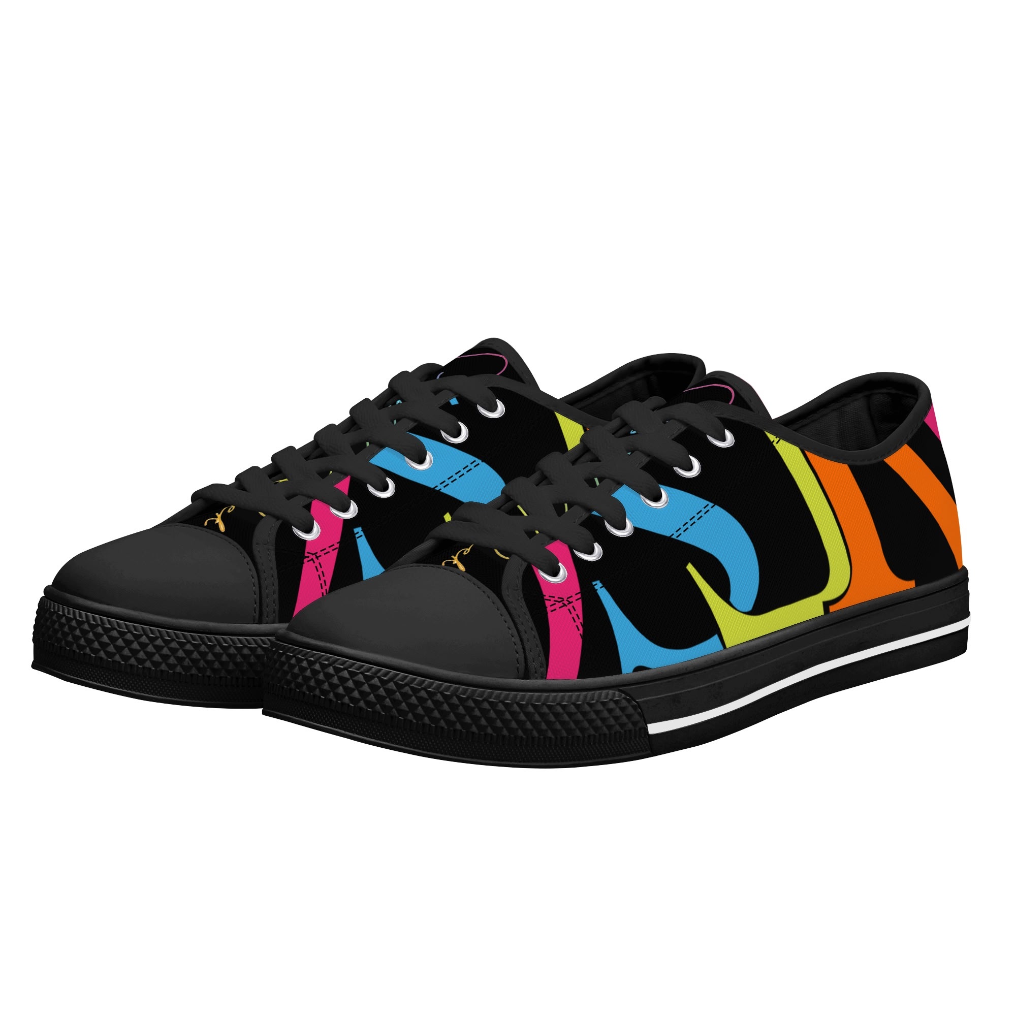 SLR WOMEN'S BLACK/PINK TRI-COLOR LOGO Low Top Canvas Shoes