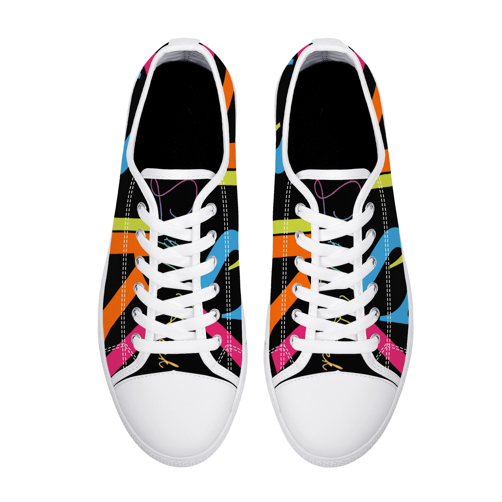SLR WOMEN'S BLACK/PINK TRI-COLOR LOGO Low Top Canvas Shoes - Image 9