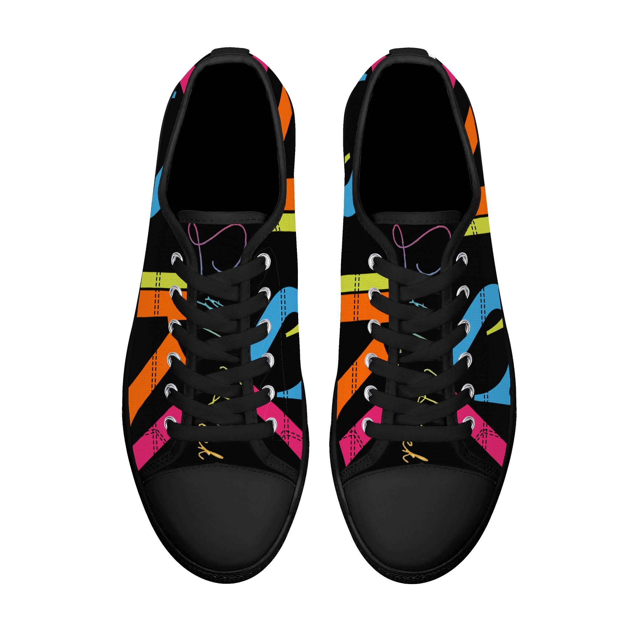 SLR WOMEN'S BLACK/PINK TRI-COLOR LOGO Low Top Canvas Shoes - Image 3