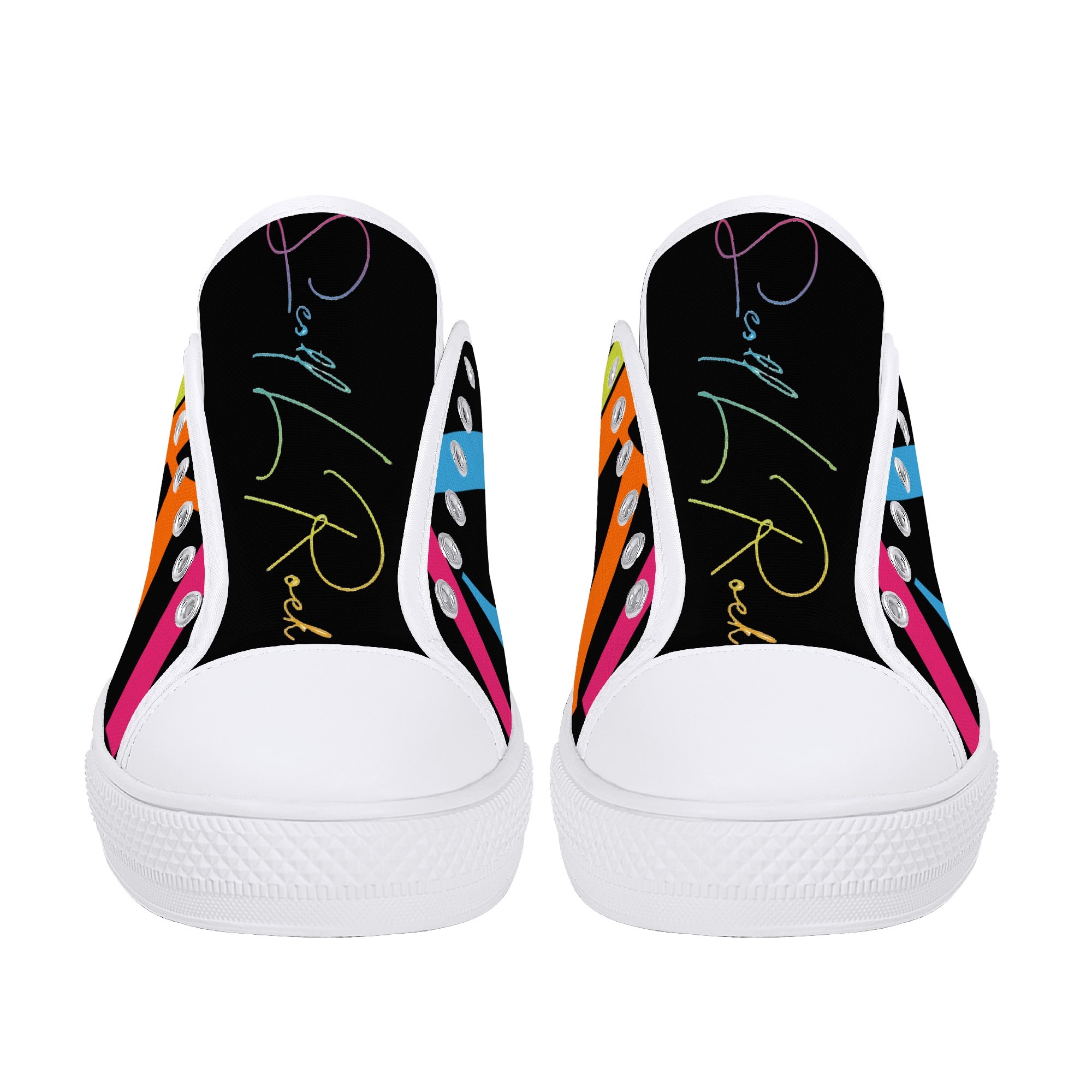 SLR WOMEN'S BLACK/PINK TRI-COLOR LOGO Low Top Canvas Shoes - Image 8