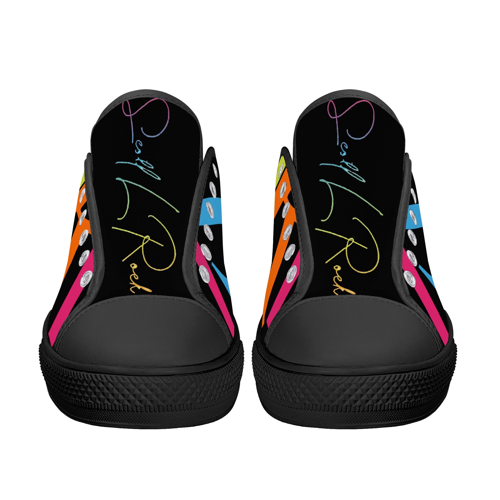 SLR WOMEN'S BLACK/PINK TRI-COLOR LOGO Low Top Canvas Shoes - Image 2