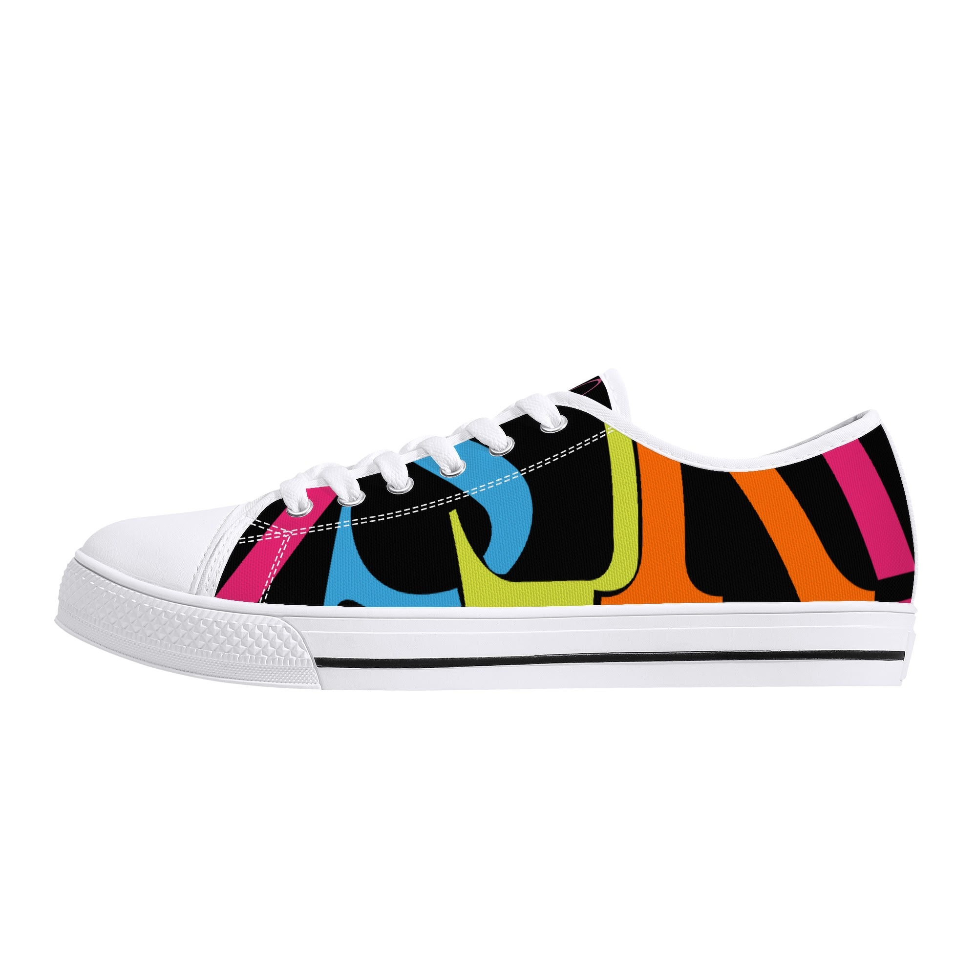 SLR WOMEN'S BLACK/PINK TRI-COLOR LOGO Low Top Canvas Shoes - Image 11