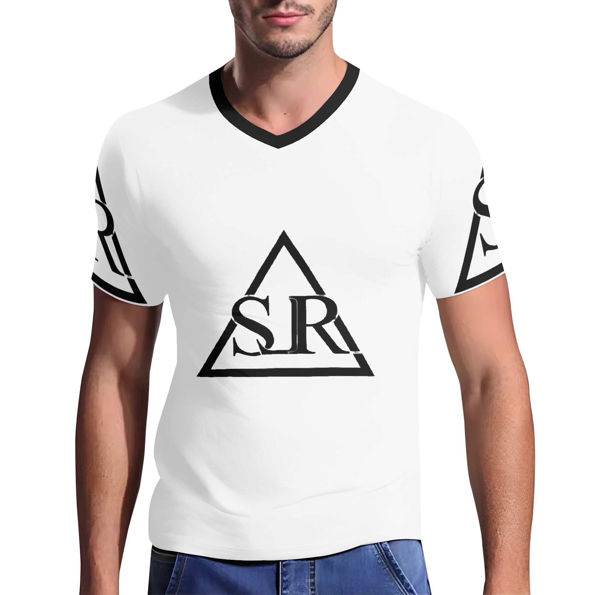 SLR Men's WHITE/BLACK Short Sleeve V Neck T-shirt - Image 3