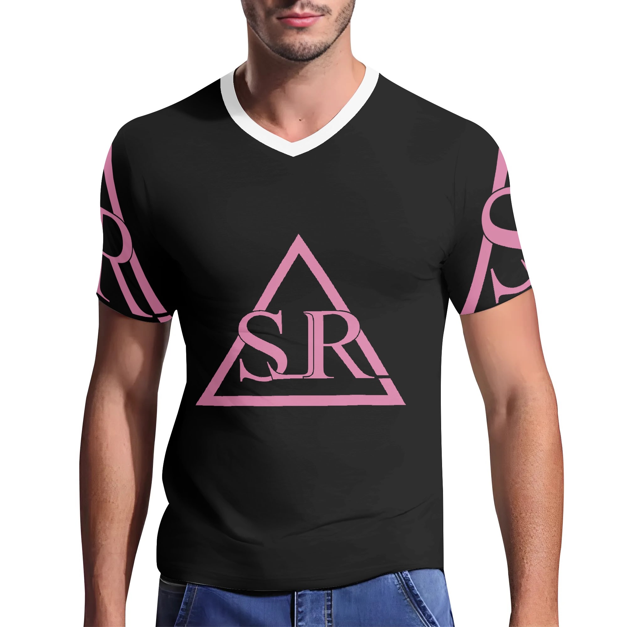 SLR Men's BLACK/PINK V Neck Tshirt - Image 3