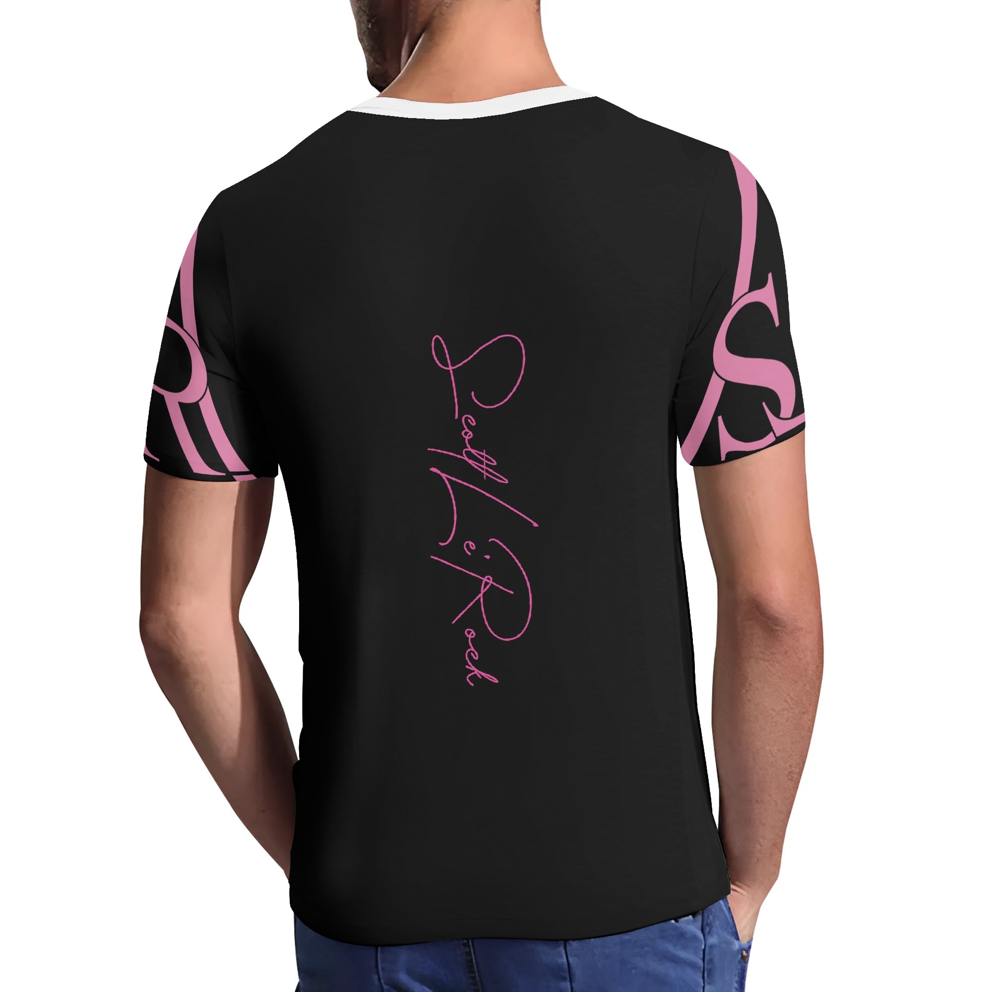 SLR Men's BLACK/PINK V Neck Tshirt - Image 4