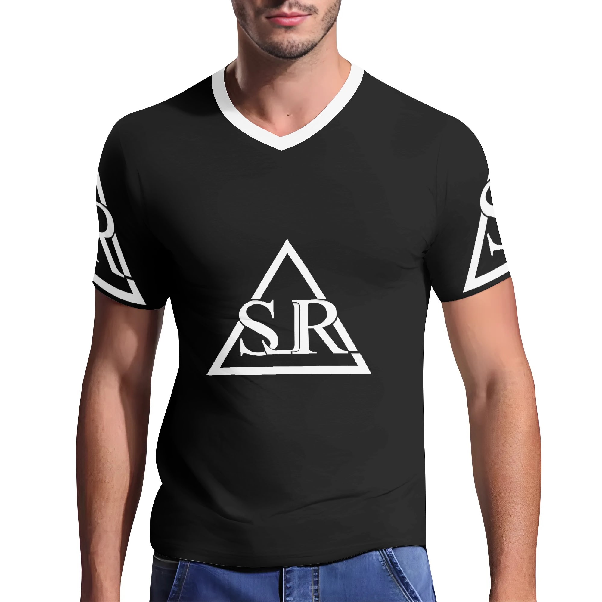 SLR Men's BLACK/WHITE Short Sleeve V Neck T-shirt - Image 3