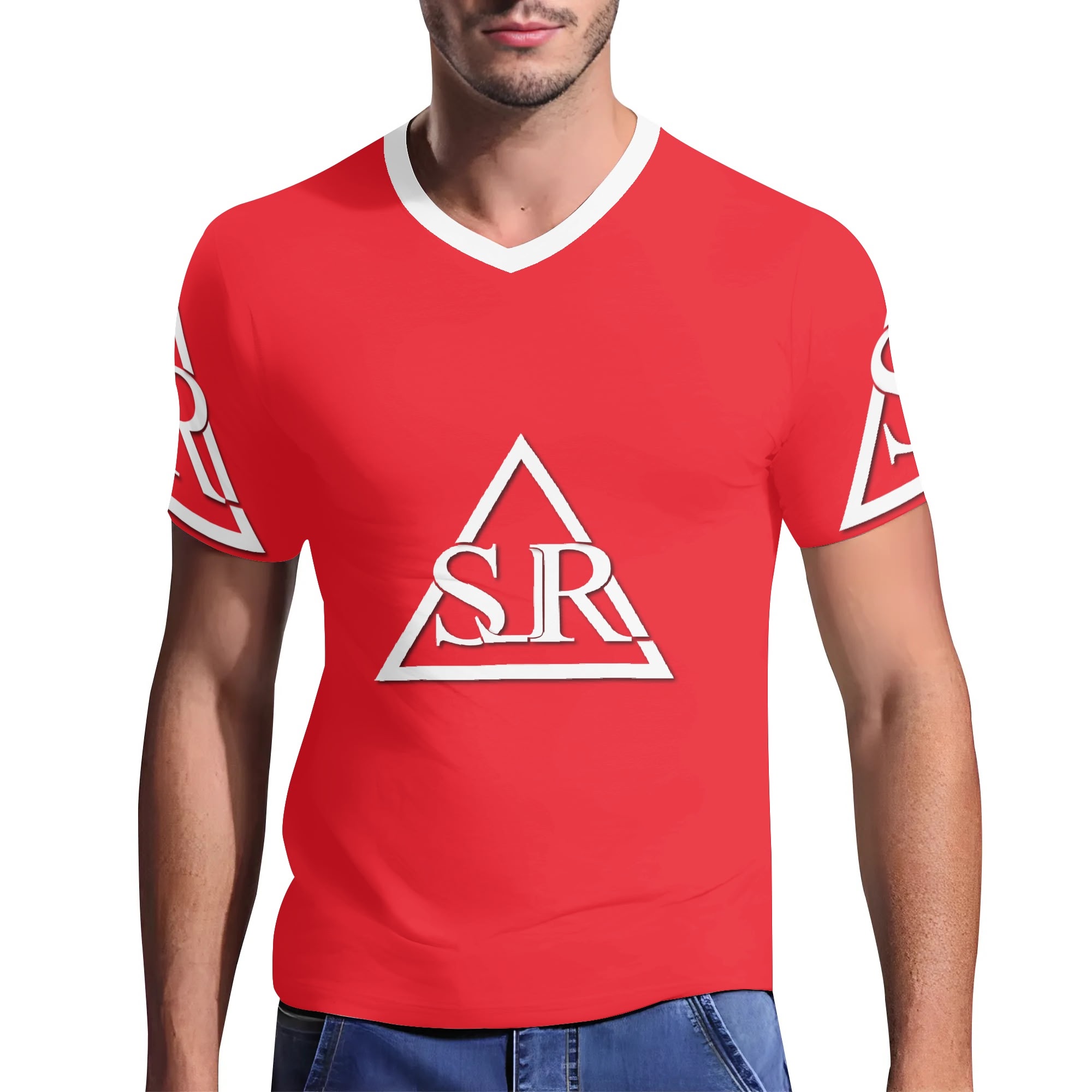 SLR Men's RED/WHITE Short Sleeve V Neck T-shirt - Image 3