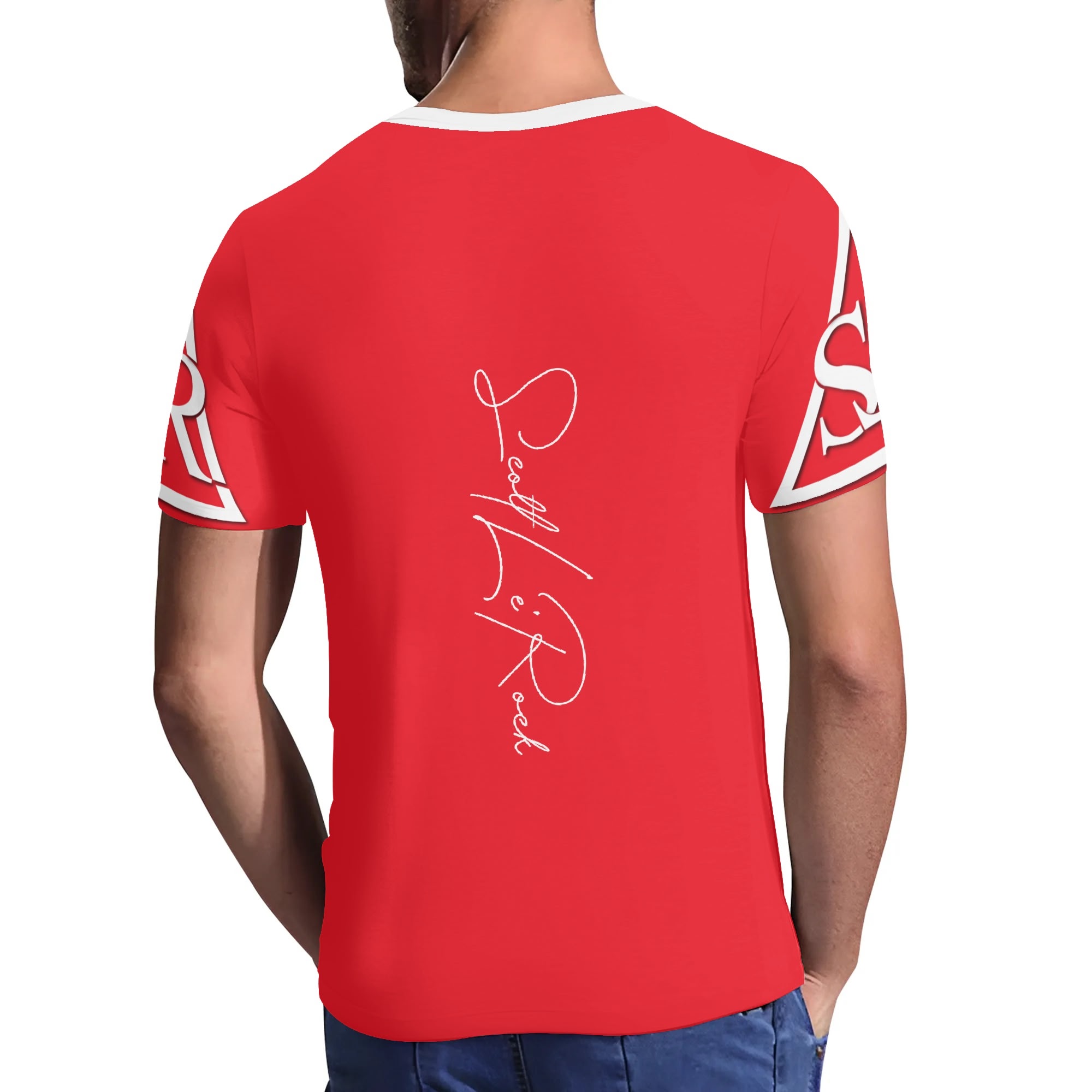 SLR Men's RED/WHITE Short Sleeve V Neck T-shirt - Image 4