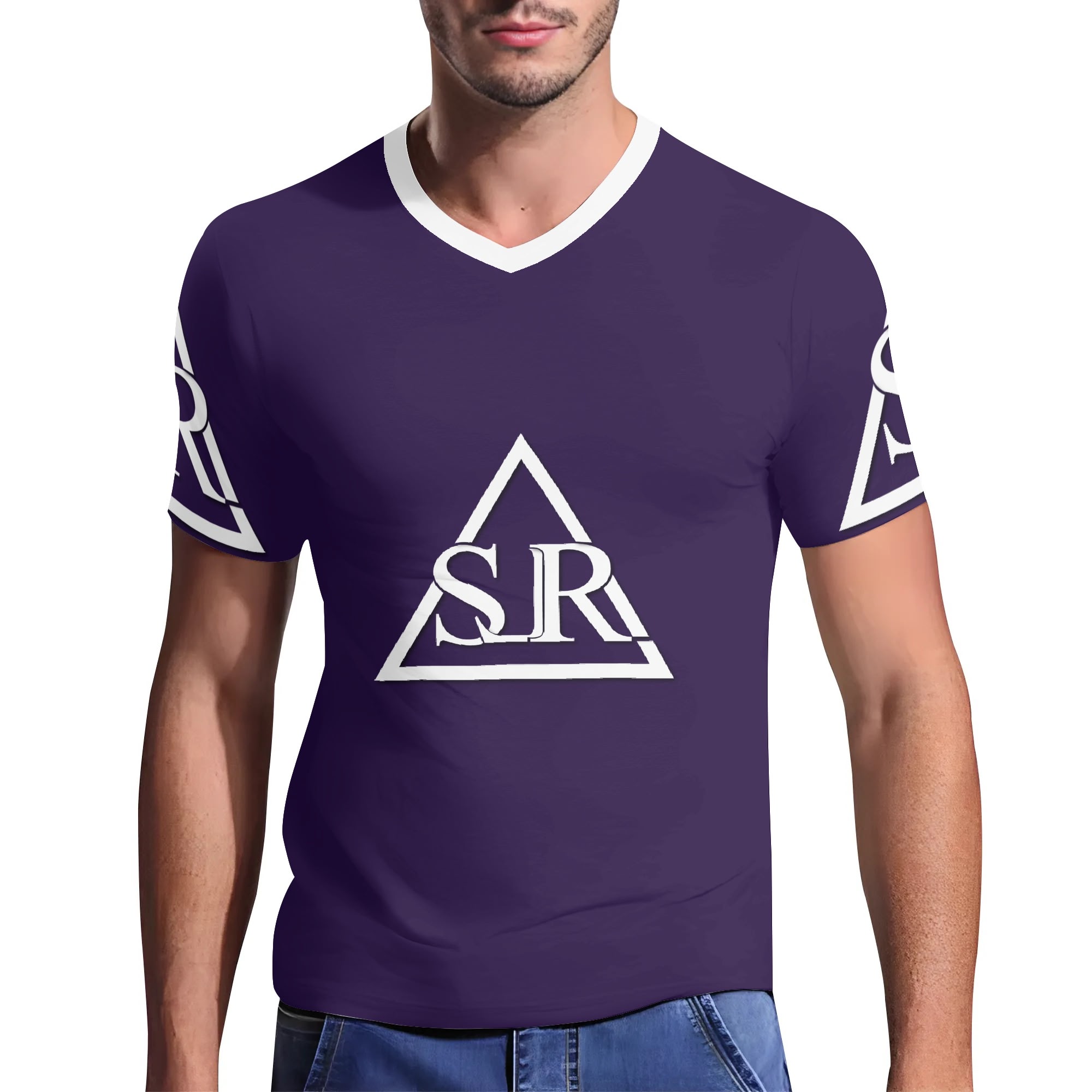 SLR Men's NAVY BLUE/WHITE Short Sleeve V Neck T-shirt - Image 3