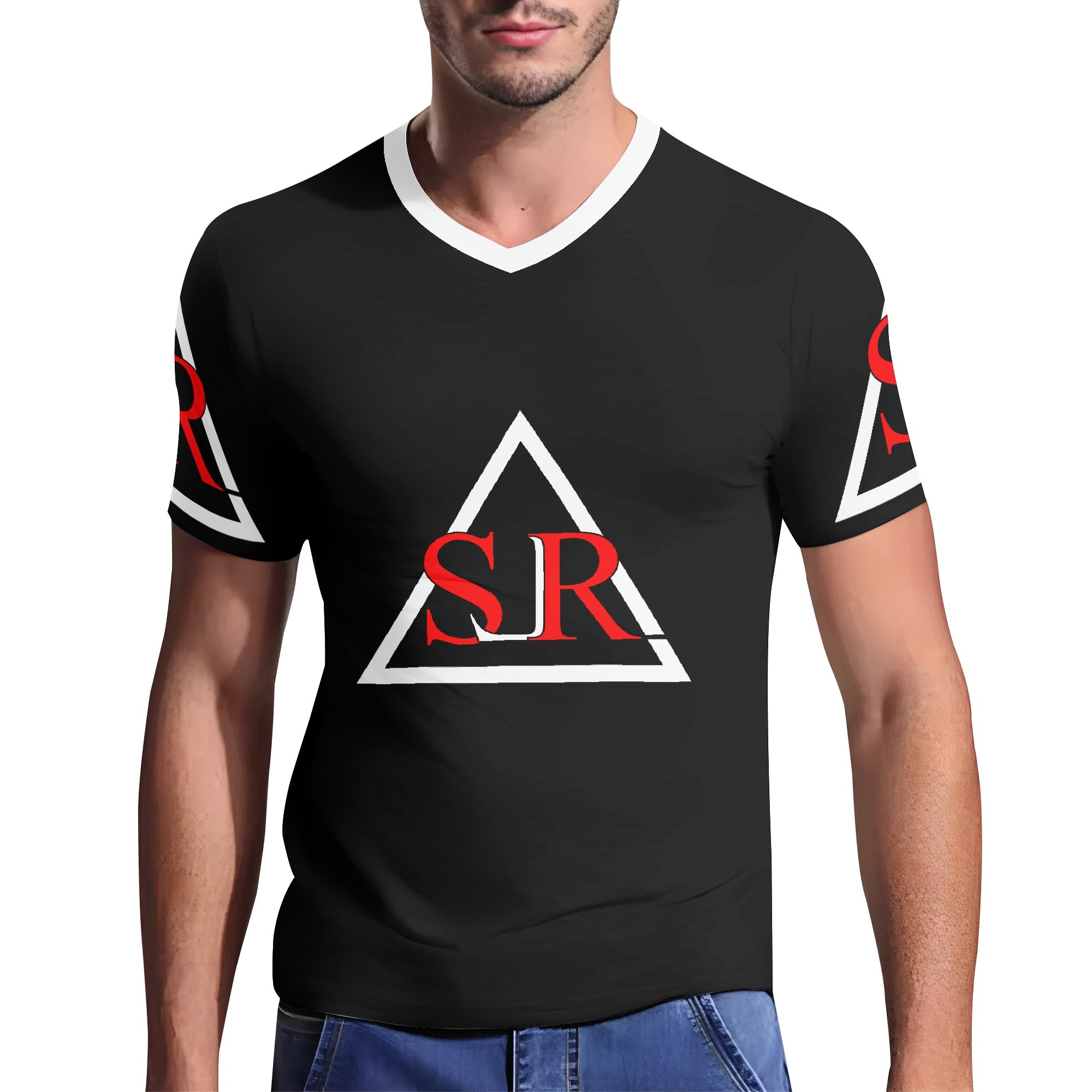 SLR Men's BLACK/RED/WHITE V Neck T-shirt - Image 3
