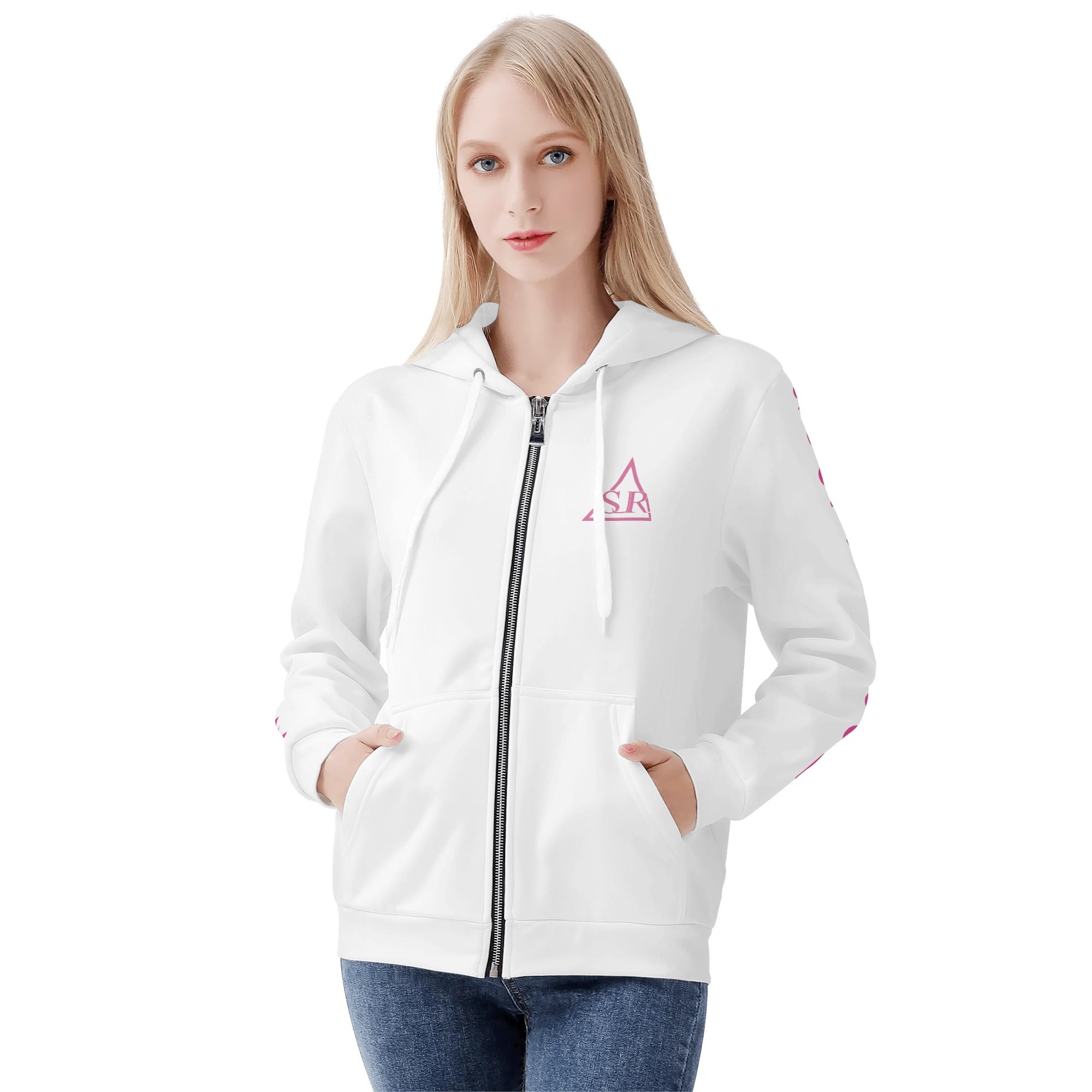 SLR Women's White/Pink Zip Up Hoodie - Image 2