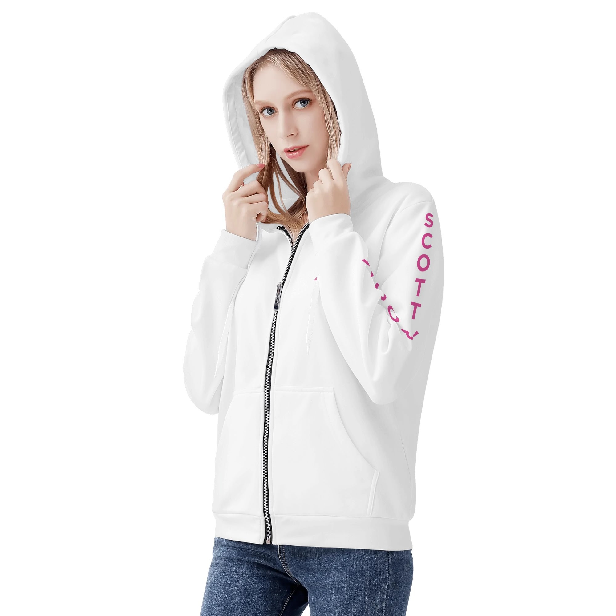 SLR Women's White/Pink Zip Up Hoodie - Image 4