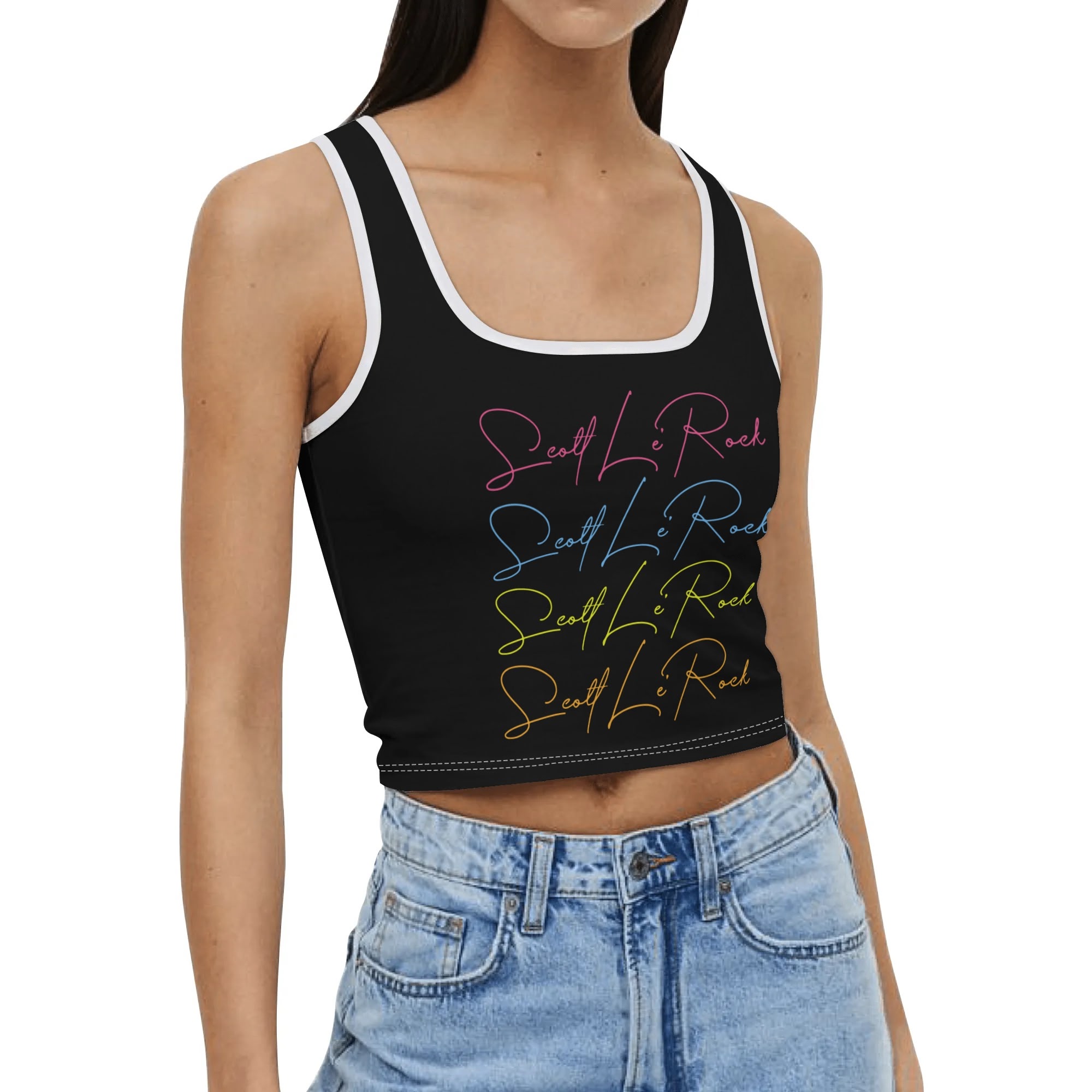 SLR Women's Black/Tri-Color Sleeveless Crop Top #2 - Image 3