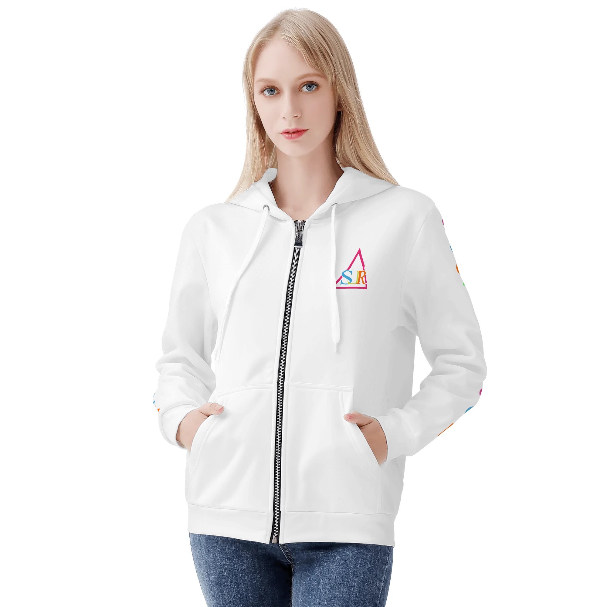 SLR Women's White/Tri-color #2 Zip Up Hoodie - Image 2