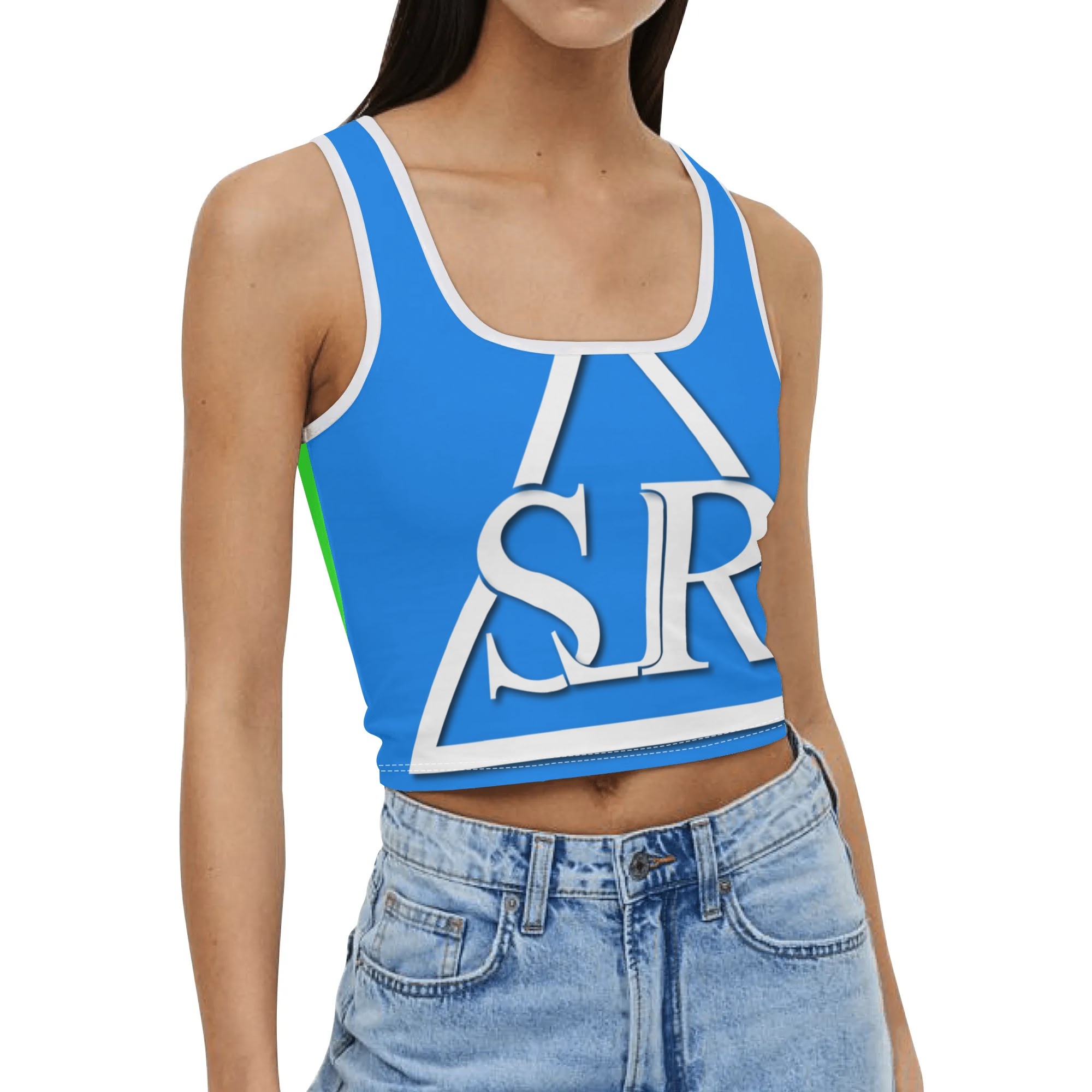 SLR Women's Sea Blue/Lime Green Sleeveless Crop Top - Image 3