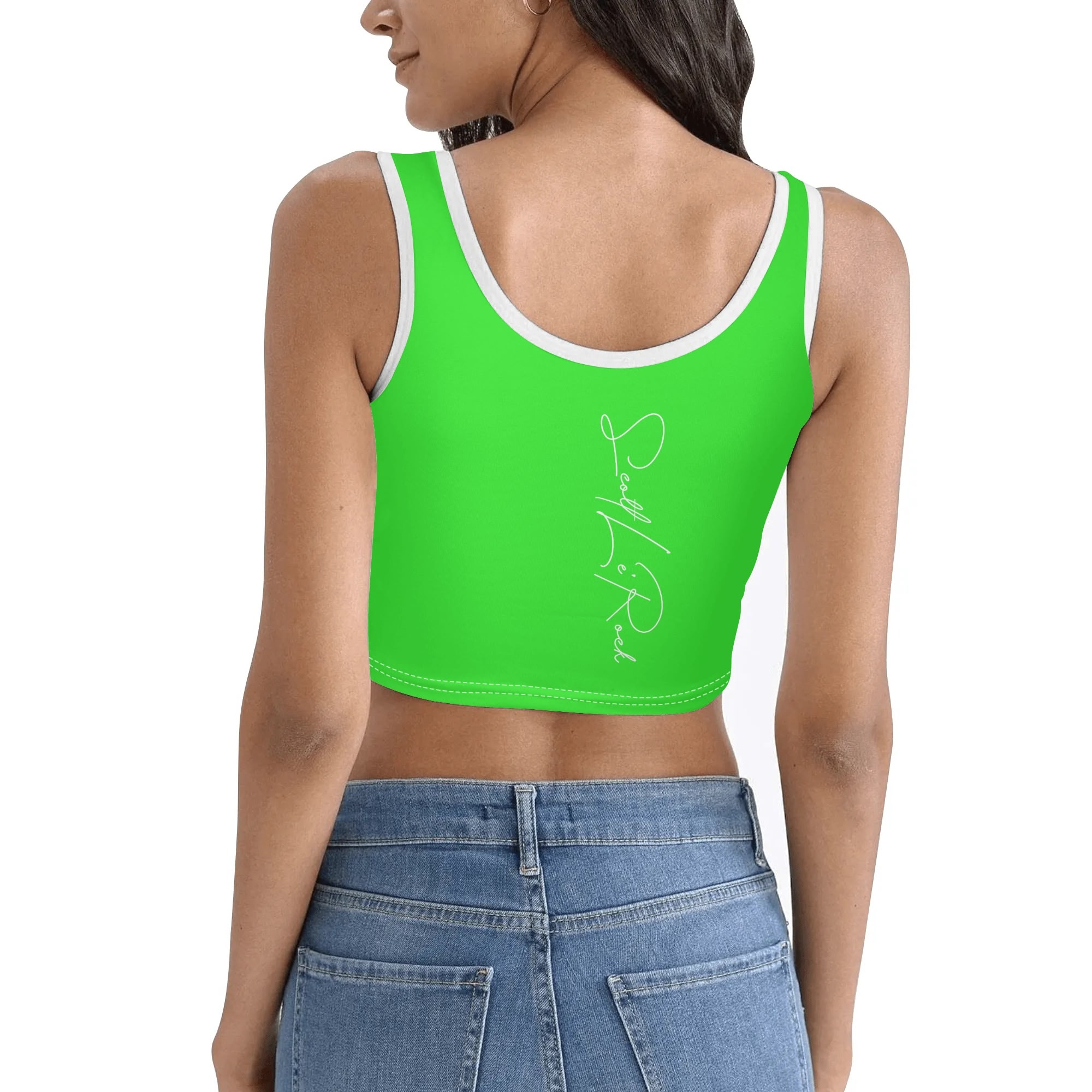 SLR Women's Sea Blue/Lime Green Sleeveless Crop Top - Image 4