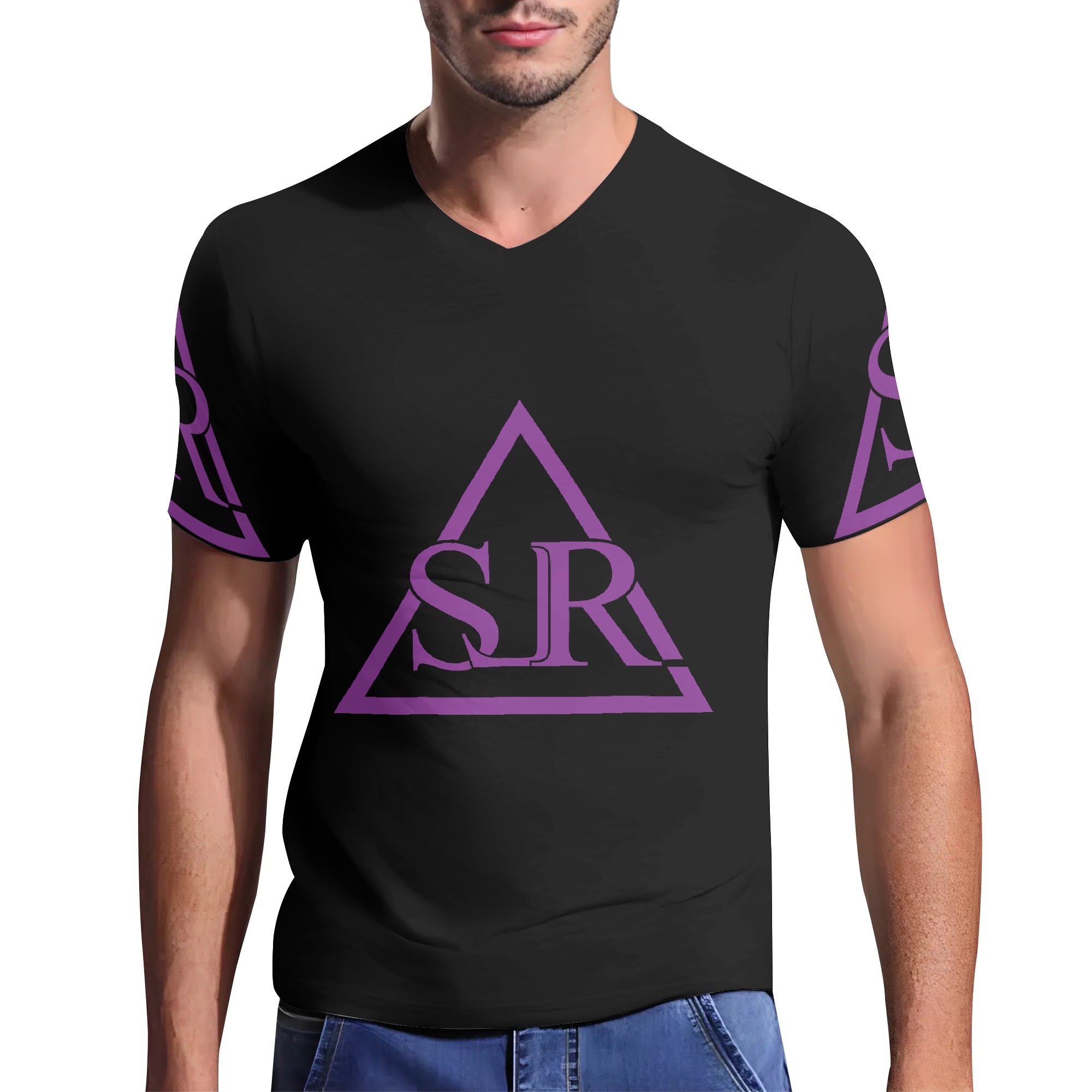 SLR Men's Black/Purple Short Sleeve V Neck Tees - Image 3