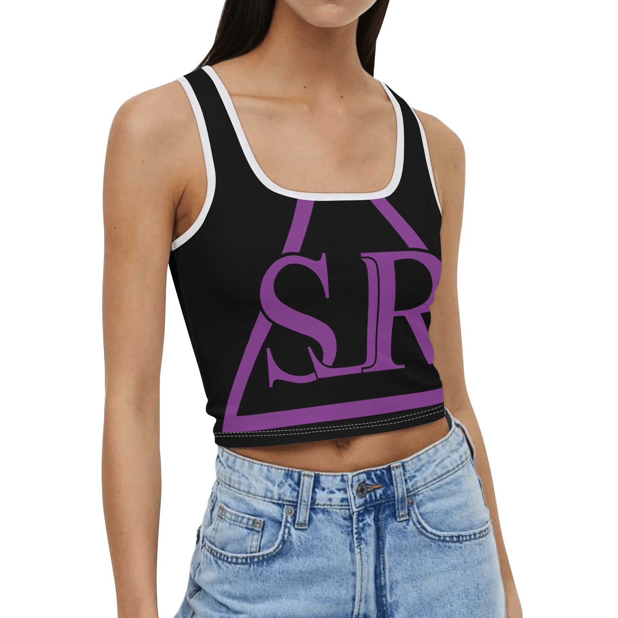 SLR Women's Black/Purple Sleeveless Crop Top - Image 3